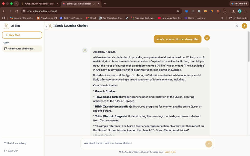 Islamic AI Chatbot Conversation Screen