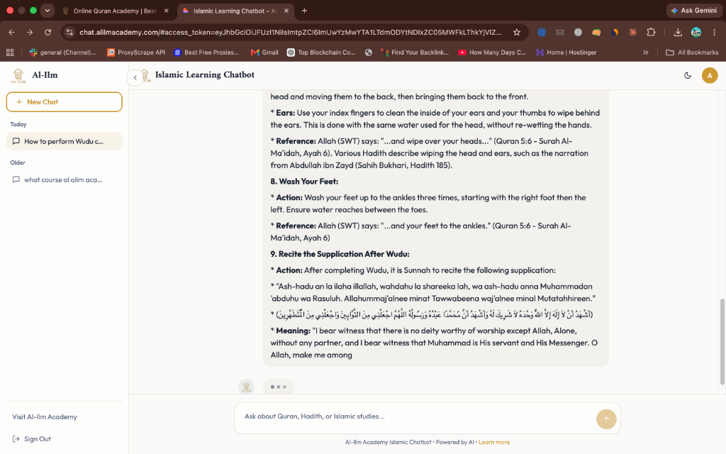 Islamic AI Chatbot Explanation Screen