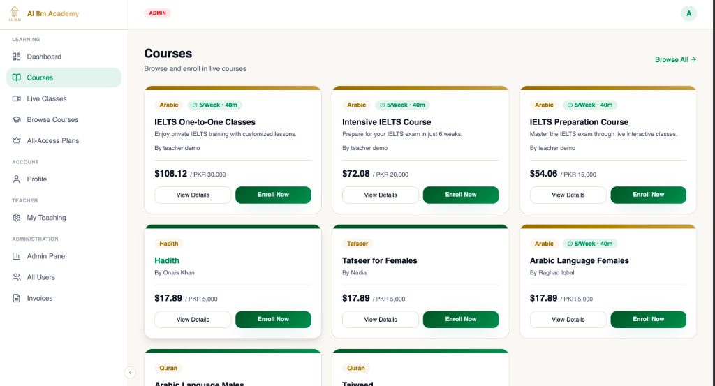 Al-Ilm Learning Platform Courses Library